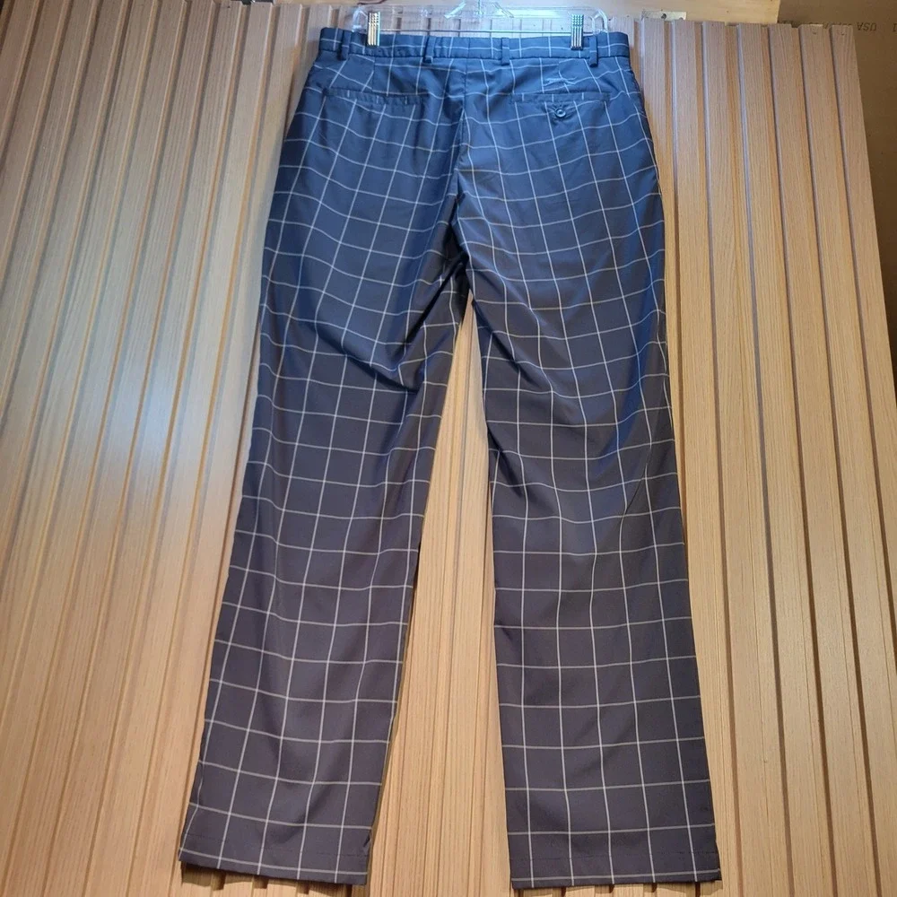 Slazenger Mens Golf Pants 34x32 Gray Windowpane Plaid Performance Trousers